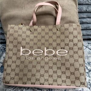 Bebe Los Angeles Beige and Pink Tote Bag